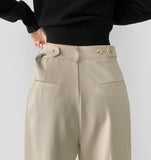 Inner Button Adjust Waist Adjustment Wide Slacks Pants