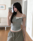 [U-BASIC] Rollin Button Round Sleeveless Top