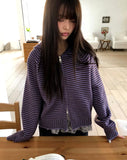 Seoan Stripe Two-Way Knit Hood Zip-Up