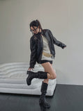 Line Washed Track Leather Jacket