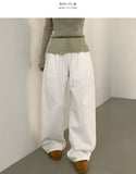 Autumn Peach Processed Pintuck Loose Wide Fit Banding Cotton Pants
