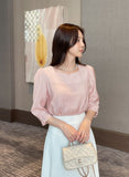 Meju Heart-Neck Three Quarter Sleeve Blouse