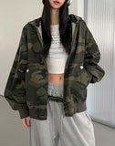 Camo Stud Pocket Two Way Hood Zip-Up