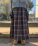 Vanku banding ribbon check long skirt