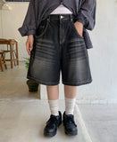 Mitiki Pintuck Bijo Black Blue Bermuda Denim Pants