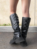 Hapa Leather Warmer Buckle Platform Sole Long Boots