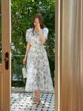 Luena Toile Flower Puff Long One Piece (Belt Set)