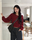Chippo Button Boat Neck Wool Crop Knit