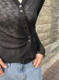 Brun Two-Button See-through Ribbed Knit Cardigan