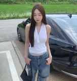 Glam Back Open Shirring Halterneck Sleeveless