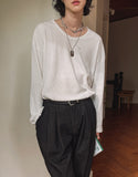 Loose Fit Waffle U Neck Long Sleeve Tee