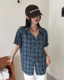 Rona Linen Wrinkle Overfit Check Short Sleeve Shirt