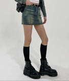 Beto Washing Cut Denim Set Skirt
