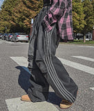 Moshu track line string denim pants