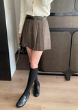 Deluel Wool Check Pleats Mini Skirt Pants (Belt set)