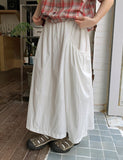 Minati nylon banding pocket shirring flare long skirt