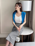 Medon Slit Check H-line Long Skirt