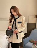 Emelded Color Matching Wool Jacket Skirt Set