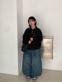 [Unisex] Melnew Snap Button Denim Banding Wide Pants