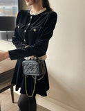 Edel Frill Neck Puff Velvet Jacket Blouse