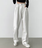 Buckle brushed straight wide fit cotton pants