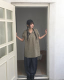 Kio check button strap short sleeve one-piece dress