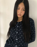 Derring Flower Round Neck Long Sleeve Knit Cardigan