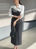 Rona H-line Slit Long Skirt (Belt set)