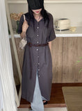 Rest Shirt Pocket Split Long Short Sleeve One Piece