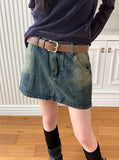 [Belt Set] Konya Y2K Washing Denim Mini Skirt