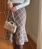 Kellin Wool Check Mermaid Midi Skirt