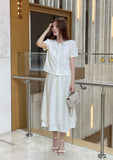 Digen Check Dot String Layered Long Skirt