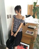 Benha Check Puff Frill Sleeveless Blouse