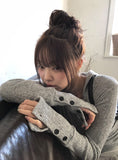 Hito Wrap Button Slim Hood Knit