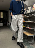 Breeze one-tuck cotton wide pants