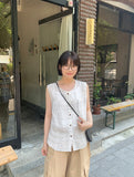 Yenmi Linen Check Button Sleeveless Blouse