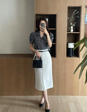Muse Stripe Collar Puff Short Sleeve Shirt