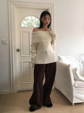Palms Button Warmer Ribbed Off Shoulder Knit