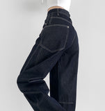 Curved Cut Line Pocket Point Wide Denim Pants