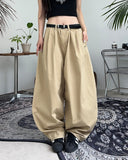 Tie pin tuck cotton balloon pants
