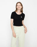 Drawing Smile Embroidery Crop Short Sleeve Knit