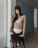 Ash Ribbed Deep Button Layered Long Sleeves
