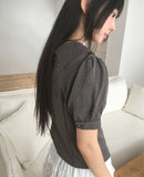 Use Stripe Puff Collar Short Sleeve Blouse