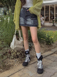 Yoni cargo denim mini skirt