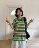 [Unisex] Yonder Color Stripe Collar Over Short Sleeve Knit