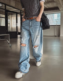 Piece Damaged Wide Denim Pants