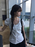 Ward Cotton Lace Puff Short Sleeve Blouse