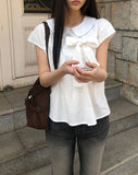 Lupek Ribbon Check Short Sleeve Blouse