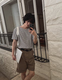 [LANARCH] Stripe U-Neck Short Sleeve T-Shirt