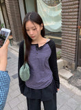 Shabanin Stripe Henley Neck Long Sleeve Tee